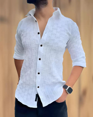 DEARISE Men Self Design Casual White Shirt