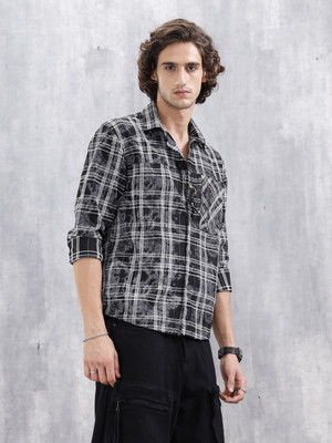 WROGN Men Checkered Casual Black Shirt