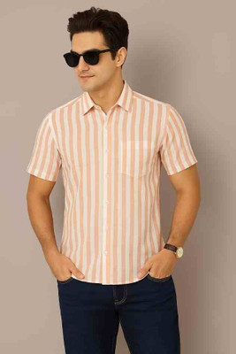 DAS COLLECTION Men Striped Casual Orange Shirt