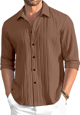 OXXOM Men Solid Casual Brown Shirt