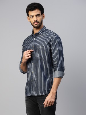 Don Vino Men Striped Casual Blue Shirt