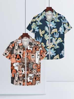 Hellcat Boys Animal Print, Floral Print Casual Multicolor Shirt(Pack of 2)