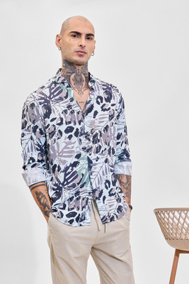 Snitch Men Printed Casual Light Blue Shirt