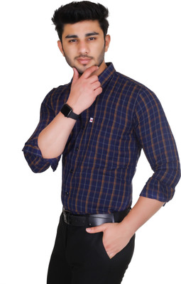 Arthz Fashion Trend Men Checkered Casual Blue Shirt