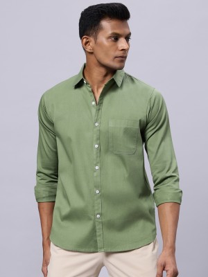 N AND J Men Solid Casual Light Green Shirt