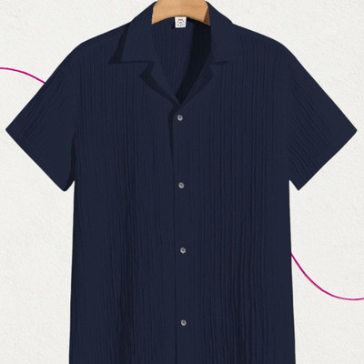 Jenil Fashion Men Self Design Casual Dark Blue Shirt