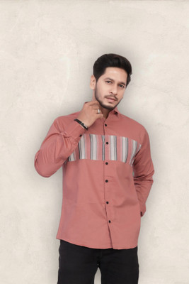 U AND J TREND Men Striped Casual Pink Shirt