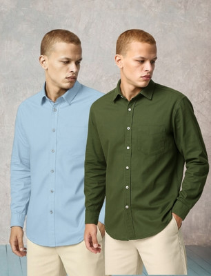 Nextfit Men Solid Casual Light Blue, Green Shirt(Pack of 2)