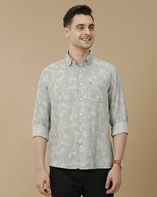 Linen Club Men Printed Casual Green Shirt