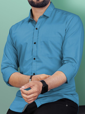 VeBNoR Men Solid Casual Blue Shirt