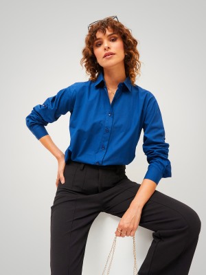 SASSAFRAS Women Solid Casual Dark Blue Shirt