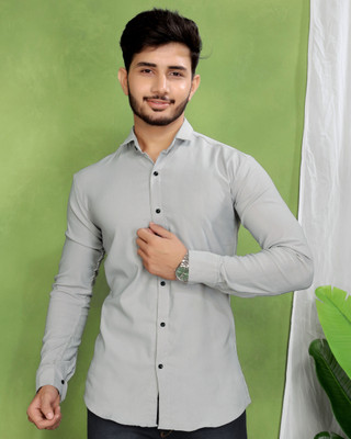 GCFAB Men Solid Casual Grey Shirt