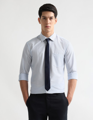 ARROW Men Striped Formal Blue Shirt