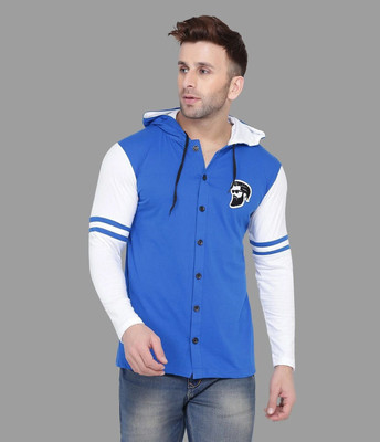 tfurnish Men Color Block Casual White, Blue Shirt