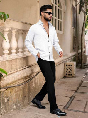 TT EXPORT Men Solid Casual White Shirt