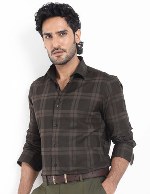 RARE RABBIT Men Checkered Casual Dark Green Shirt