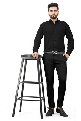 HouseOfCommon Men Solid Casual Black Shirt