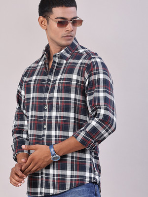 V-MART Men Checkered Casual Blue Shirt