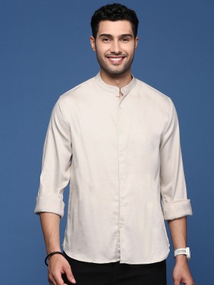 Showoff Men Self Design Casual Beige Shirt