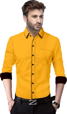 VTEXX Men Solid Casual Yellow Shirt