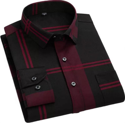 TorontoCN Men Floral Print Casual Red Shirt