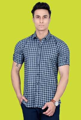 BlackLilly Men Checkered Casual Blue Shirt