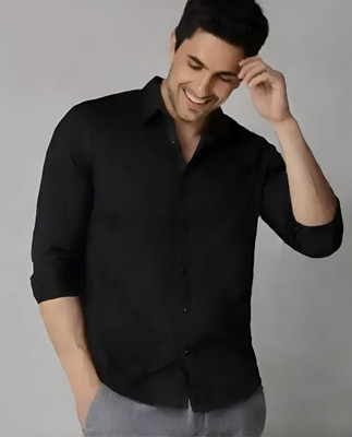 Purever India Men Solid Formal Black Shirt