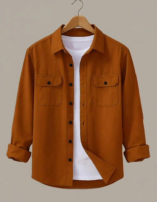DIMMY Men Solid Casual Orange Shirt