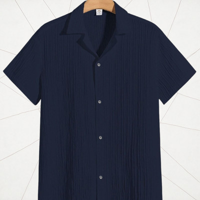 Looksky Men Self Design Casual Dark Blue Shirt