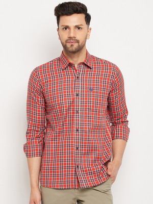 DUKE Men Checkered Casual Orange, White, Dark Blue Shirt