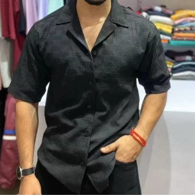 COMBRAIDED Men Self Design Casual Black Shirt