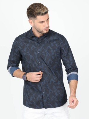 Classic Polo Men Printed Casual Dark Blue, Grey Shirt