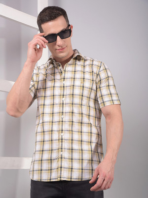 CRIMSOUNE CLUB Men Checkered Casual Beige Shirt