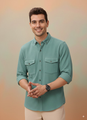 greet fashion Men Solid Casual Green Shirt