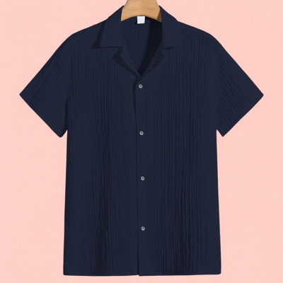 Jenil Fashion Men Self Design Casual Dark Blue Shirt