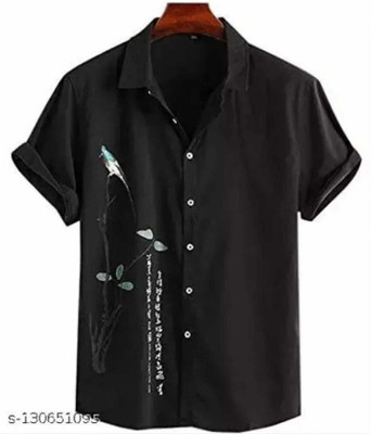 SHFASHION Men Printed Casual Black Shirt