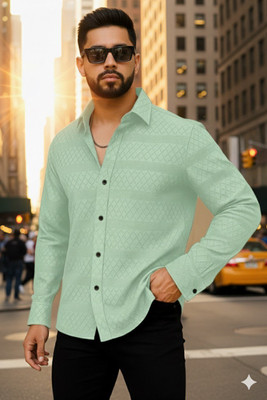 Crivion Men Self Design Casual Light Green Shirt