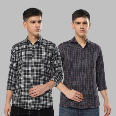 youth first Men Checkered Casual Black, Brown Shirt(Pack of 2)