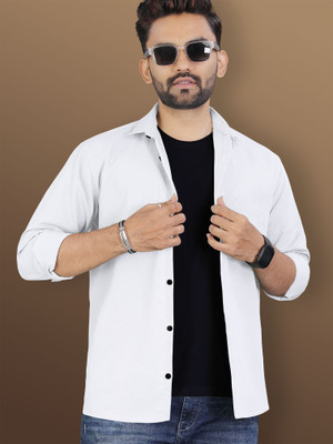VeBNoR Men Solid Casual White Shirt