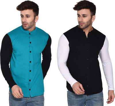 Lawful Casual Men Solid Casual Black, Light Green Shirt(Pack of 2)