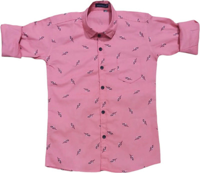 THE TINGGE Boys Printed Casual Pink Shirt