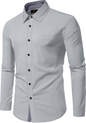 MUSA Men Solid Casual Silver Shirt