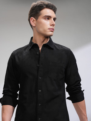 HIGHLANDER Men Self Design Casual Black Shirt