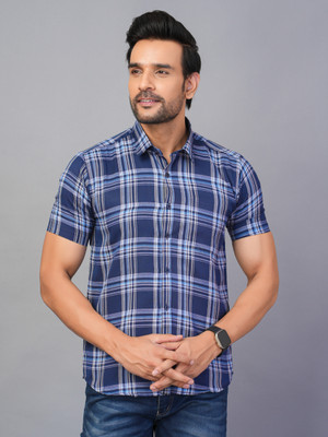 BlackLilly Men Checkered Casual Blue Shirt