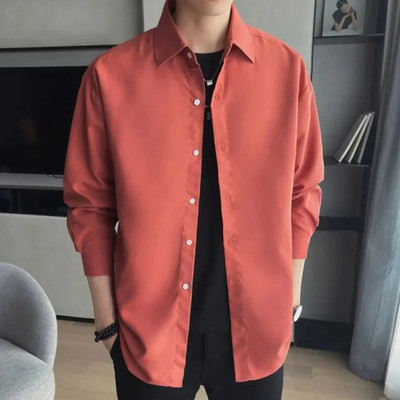 Asta Moda Men Solid Casual Orange Shirt