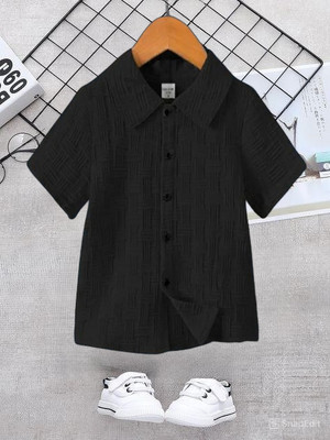 DivineStore Boys Self Design Casual Black Shirt