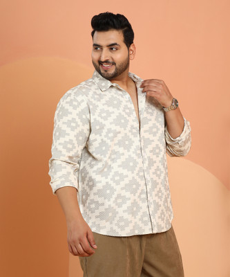 Instafab Plus Men Printed Casual Beige Shirt