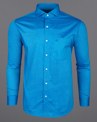 french crown Men Solid Casual Blue Shirt