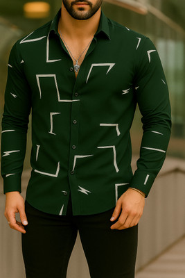 JACKBELLA Men Self Design Casual Green Shirt