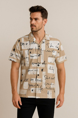 Dev Men Graphic Print Casual Cream Shirt